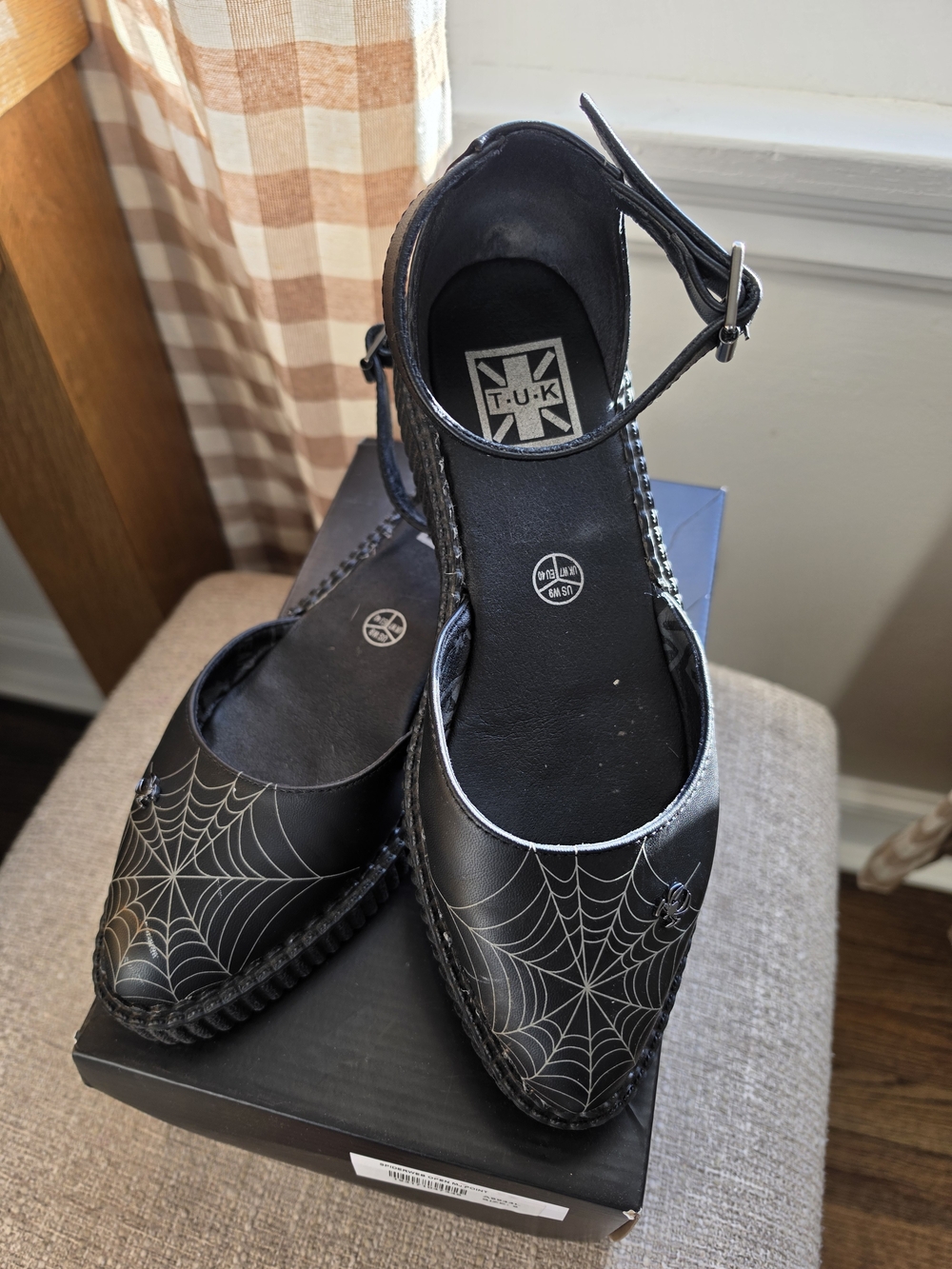 T.U.K Women's Black Spiderweb Ankle-Strap Flats